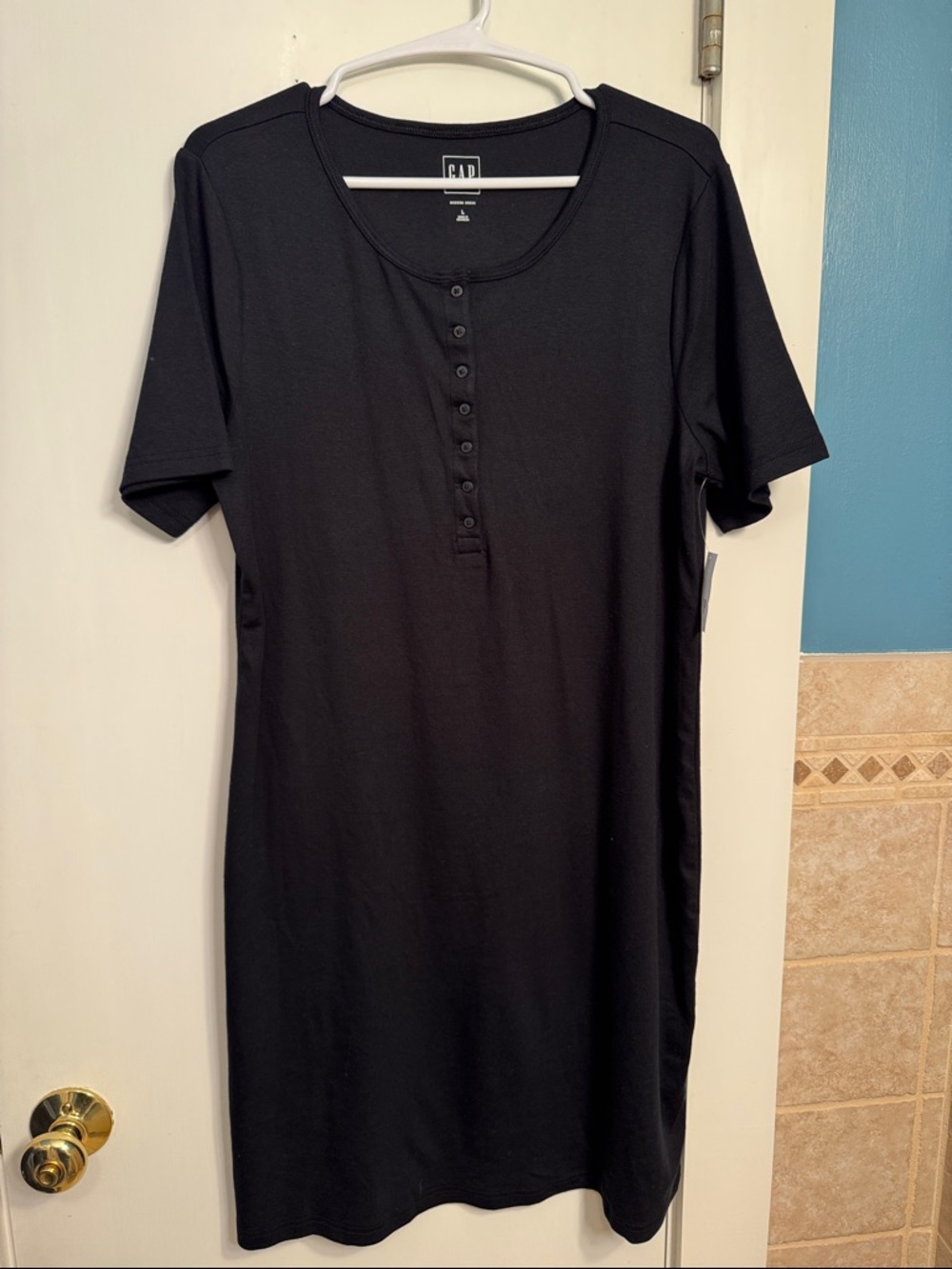 GAP Black Short-Sleeve Henley Shirt Dress NWT